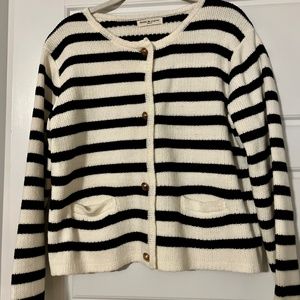 Black & White Striped Cardigan with Gold Buttons